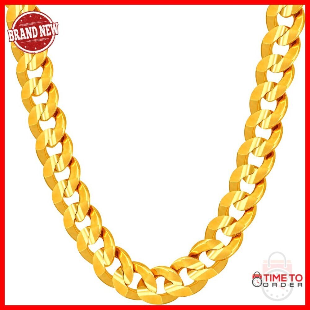 24k Gold Plated Cuban Link Chain Necklace with Lobster Clasp 6mm 9.5mm